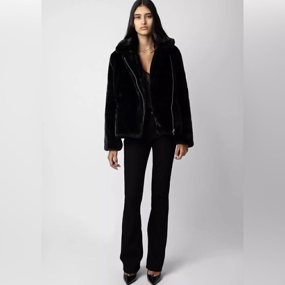 ZADIG & VOLTAIRE jacket BLACK FAUX MINK FUR COAT. Freeze color NWT. M/L - Picture 4 of 15